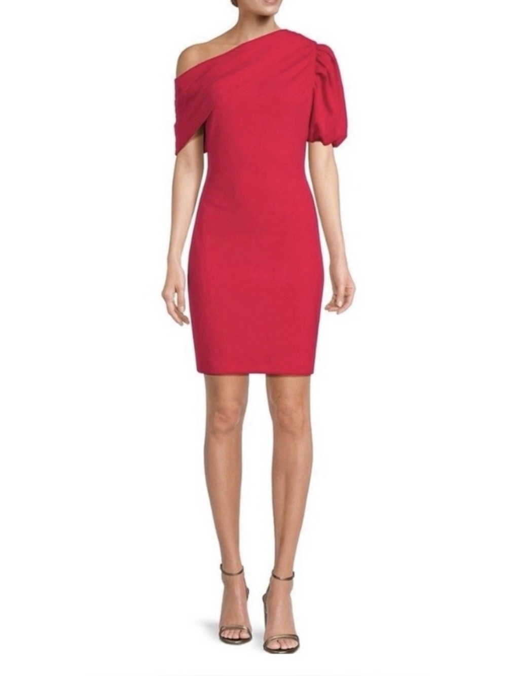 NWT Belle Badgley Mischka Sutton Stretch Crepe One Shoulder Raspberry Pink Dress